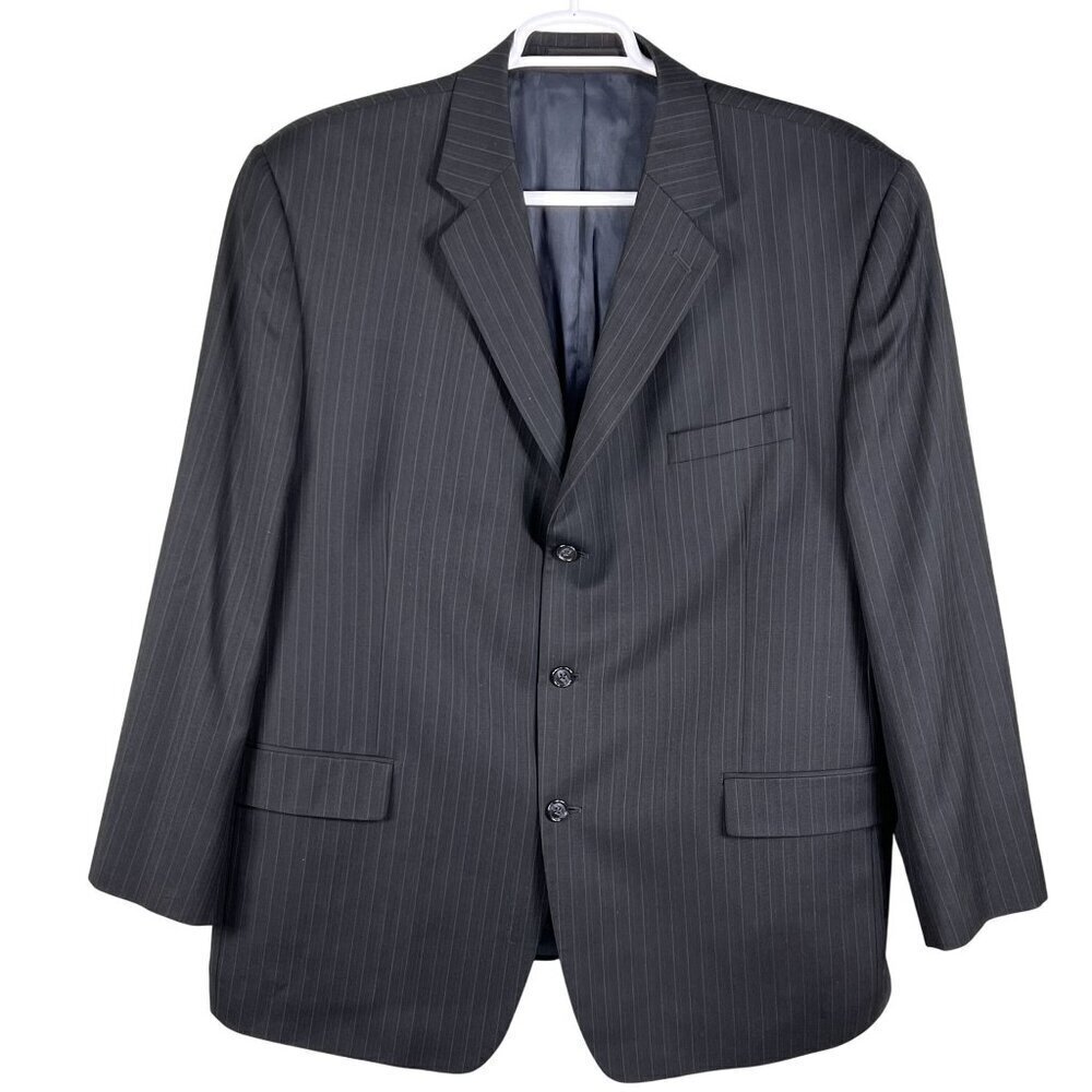 Calvin Klein Mens 44R Blue Pinstripe Wool Single Breasted Sport Coat Old Money